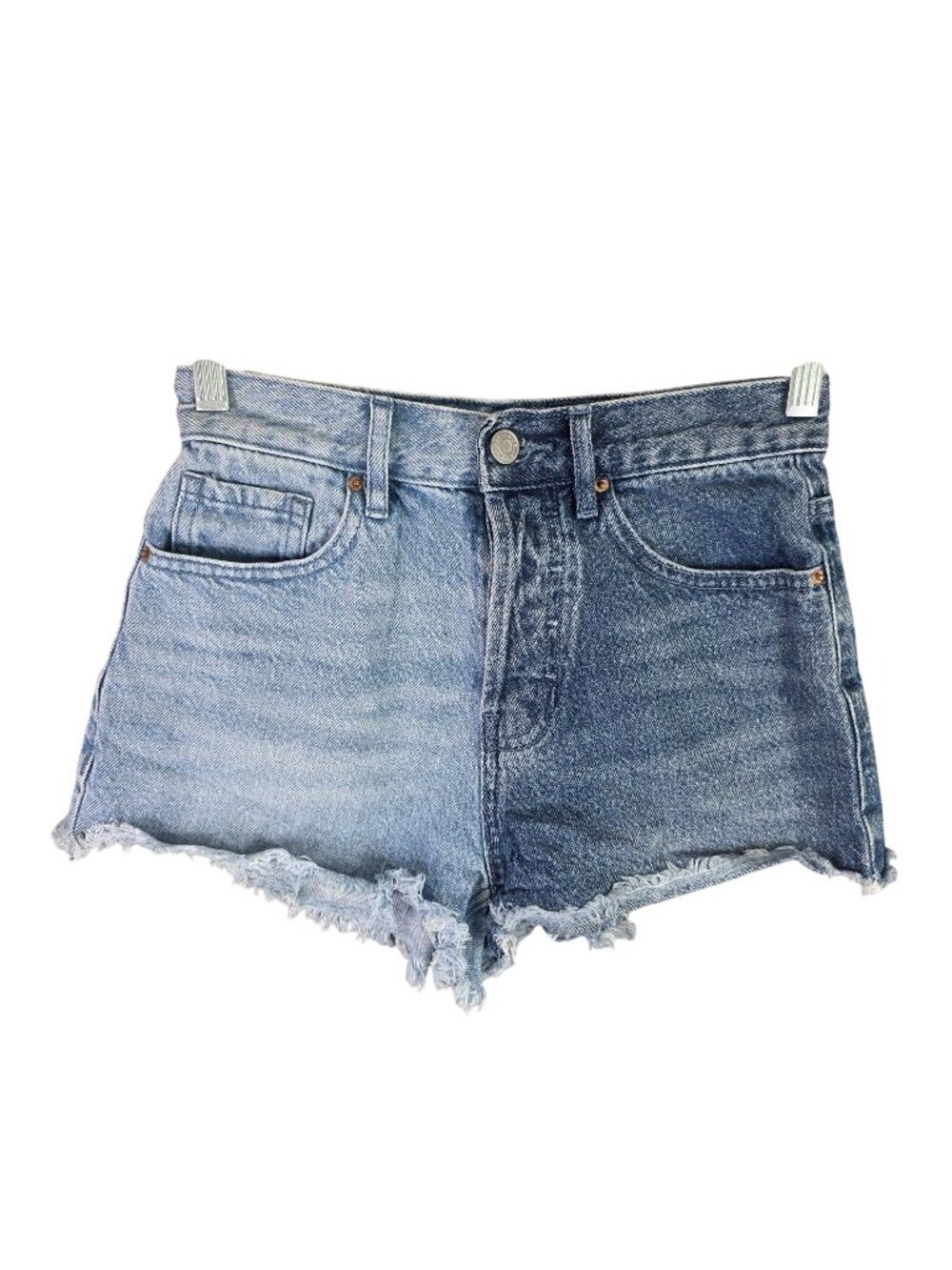 Womens PacSun Vintage High Rise Blue Denim Shorts Frayed Hem Button Fly Size 24